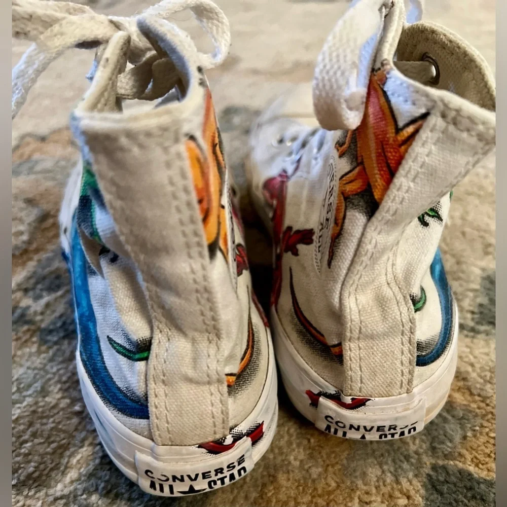 CONVERSE  All Star Kid White Blue High-Top Lizard Gecko Laces Shoes 13